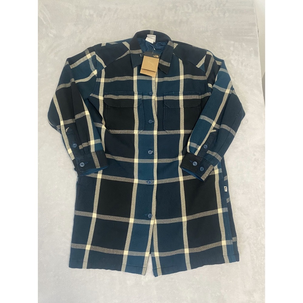 The North Face Valley Twill Utility Coat Women Medium Midnight Petrol Plaid Logo